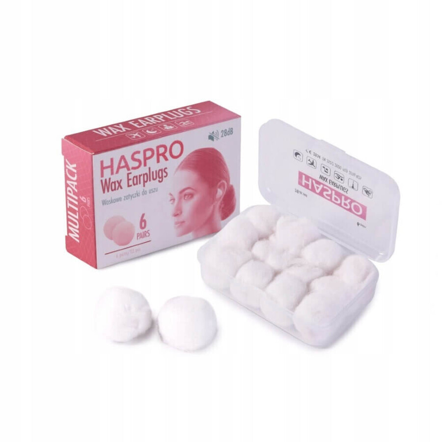 Haspro Wax, bouchons d'oreille en cire, 12 pièces