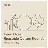 Inner Green tampons nettoyants textiles réutilisables et sac de rangement, 10 pièces, Purito