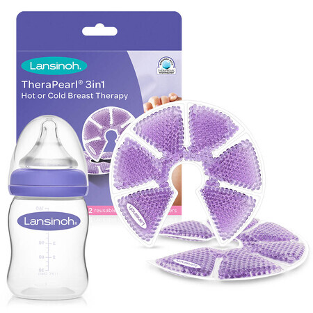 Set Lansinoh Therapearl, compresses mammaires en gel 3-en-1, 2 pièces + biberon de tétine NaturalWave, 160 ml gratuit