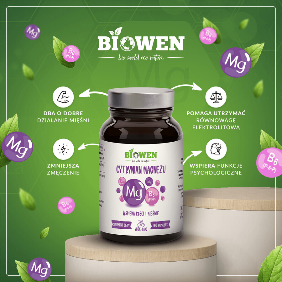 Biowen Citrate de magnésium + vitamine B6, 100 gélules