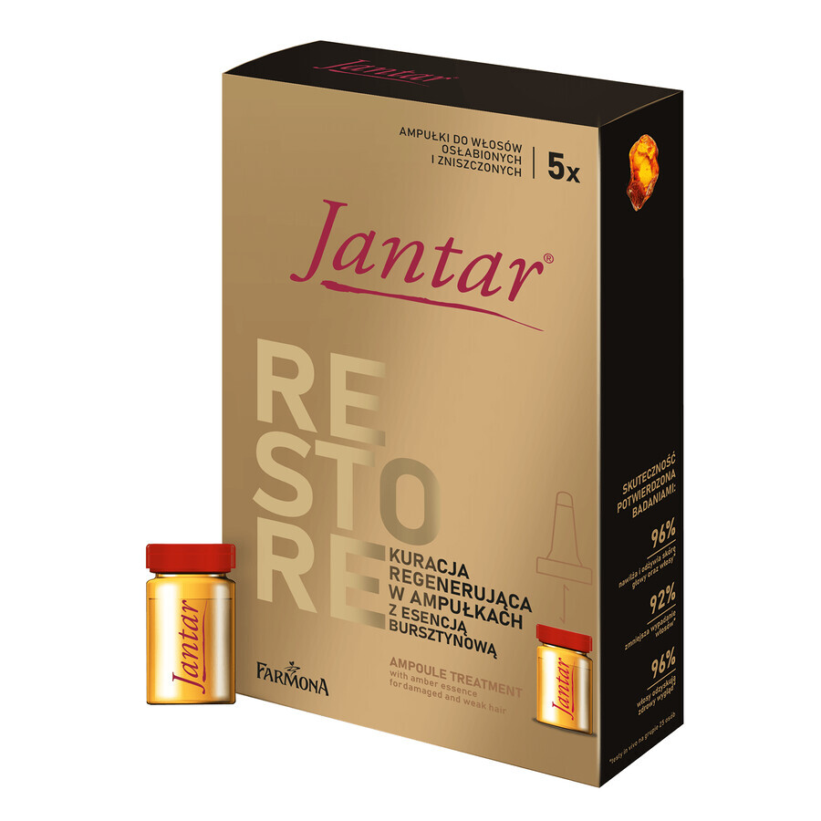 Farmona Jantar, traitement régénérant à l'essence d'ambre, cheveux très abîmés et affaiblis, 5 ml x 5 ampoules