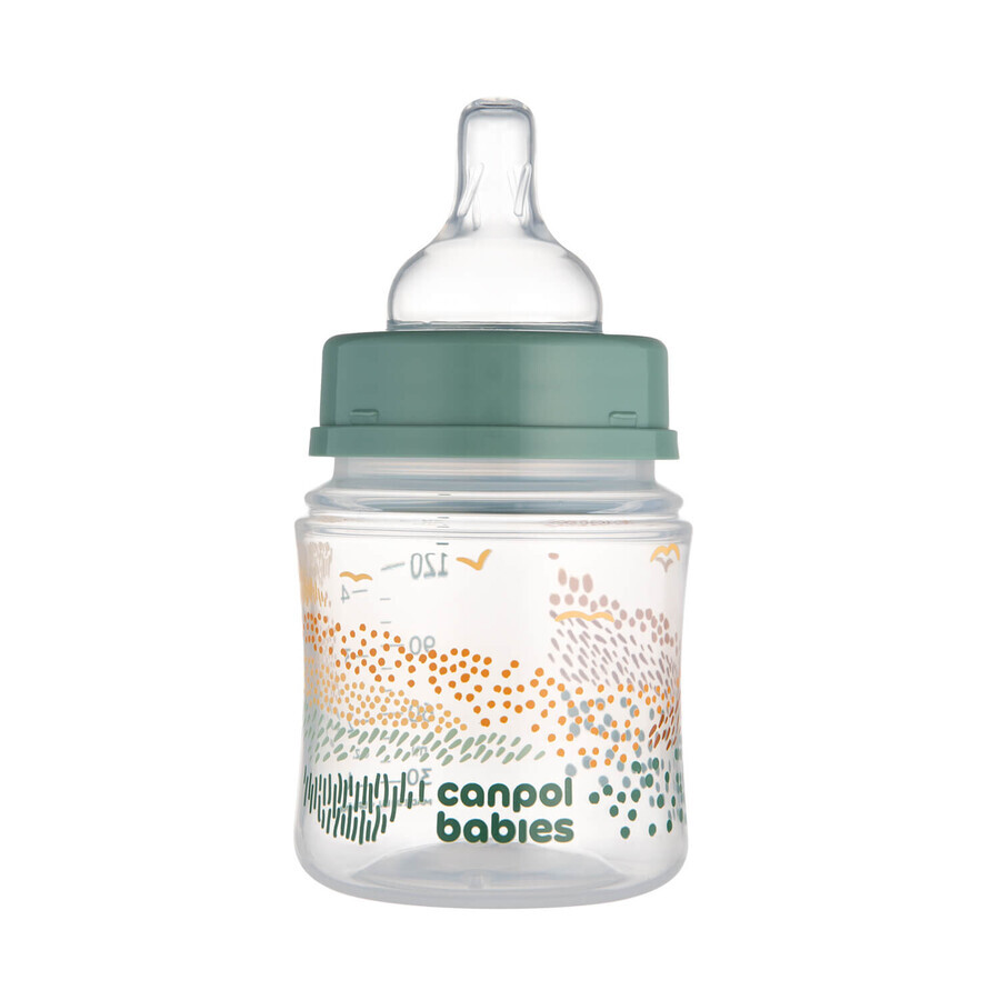 Canpol Babies EasyStart, anti-colique, biberon à large ouverture, Montagnes, vert, 35/242, dès la naissance, 120 ml