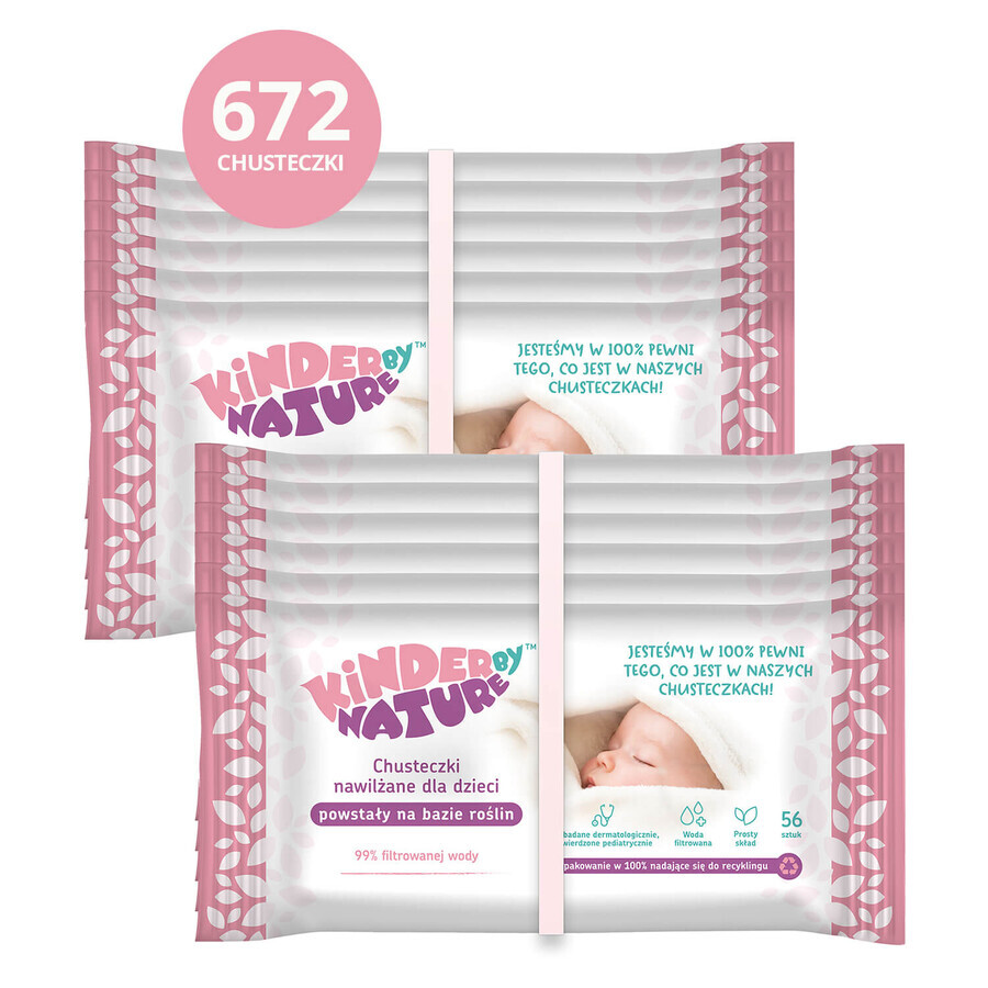 Kinder by Nature, baby and children's wet wipes, 12 x 56 pieces