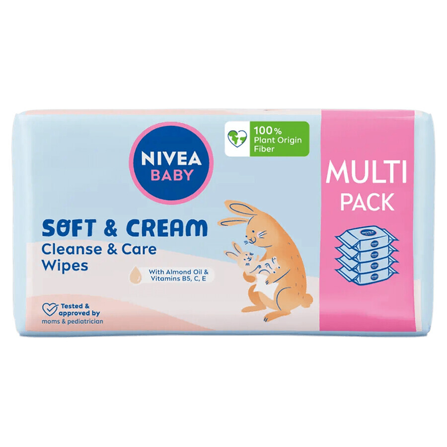 Nivea Baby Soft&amp;Cream, lingettes humides, biodégradables, 4 x 57 pièces