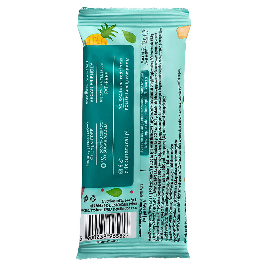 Crispy Natural, cuburi de mere uscate cu aromă de ananas, 12 g