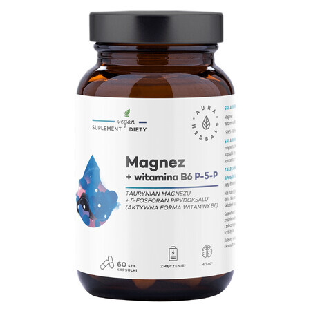 Aura Herbals Magnésium + Vitamine B6 (P-5-P), 60 gélules