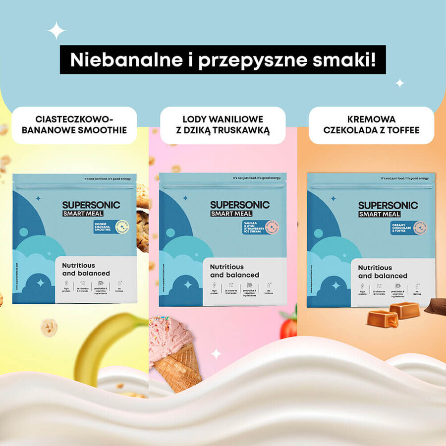 Supersonic Wholesome Smart Meal, aromă de biscuiți și smoothie de banane, 1.3 kg