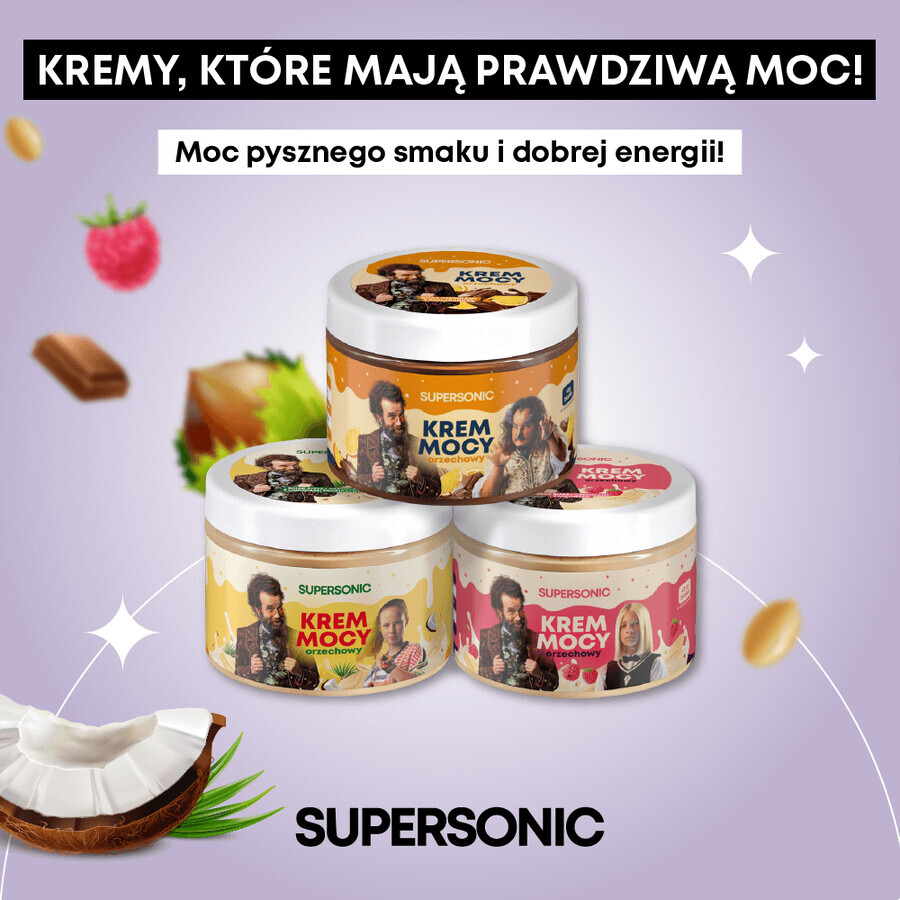 Supersonic Power Cream, cremă de alune, aromă de ciocolată albă cu zmeură, 250 g