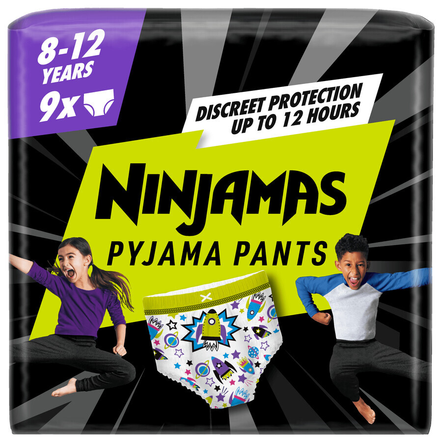 Pampers Ninjamas Pyjamabroek, luiers voor jongens, 8-12 jaar, 27-43 kg, 9 stuks