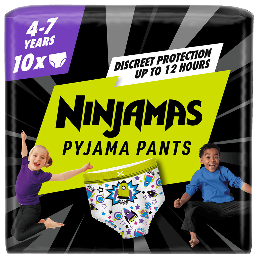 Pampers Ninjamas Pyjamabroek, luiers voor jongens, 4-7 jaar, 17-30 kg, 10 stuks