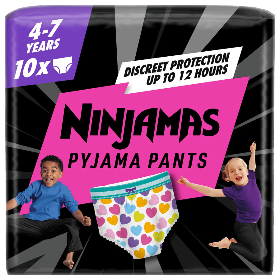 Pampers Ninjamas Pantalones de Pijama, pañales para niñas, 4-7 años, 17-30 kg, 10 piezas