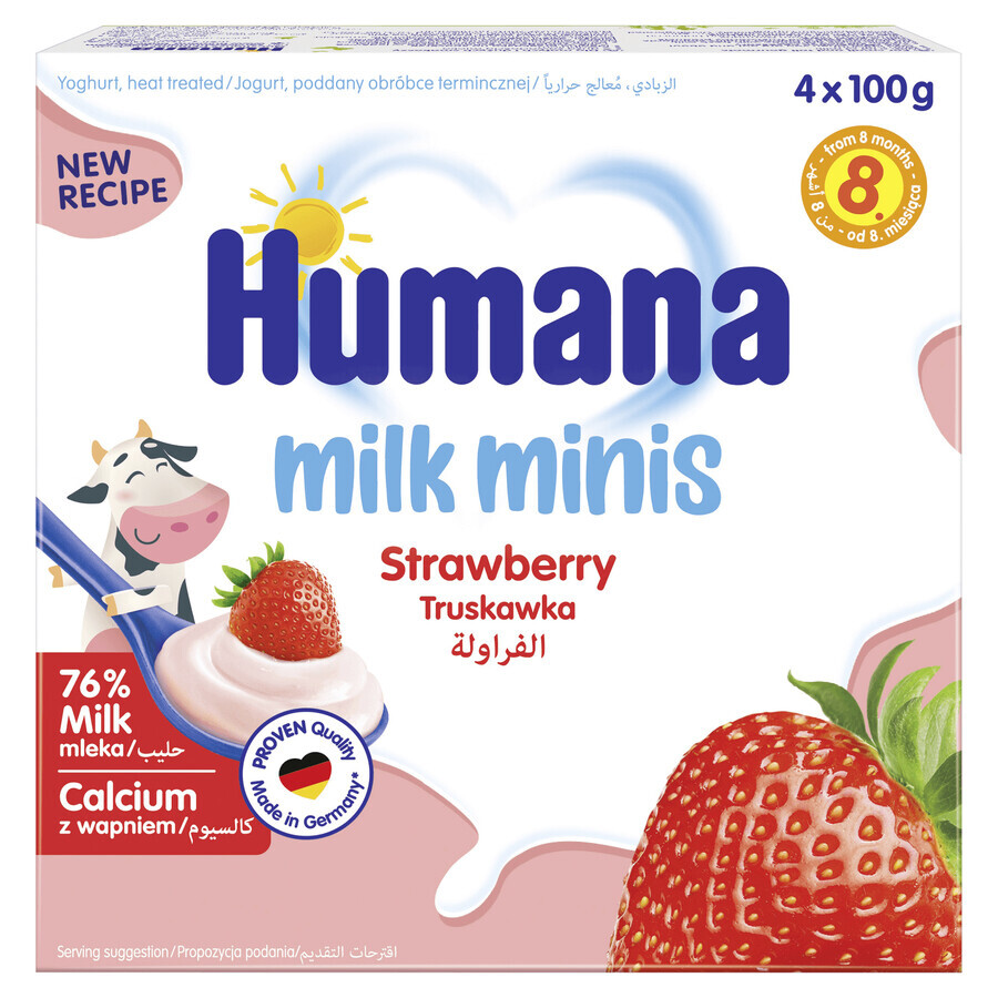 Humana Milk Minis Yogourt dessert aromatisé à la fraise, après 8 mois, 4 x 100 g