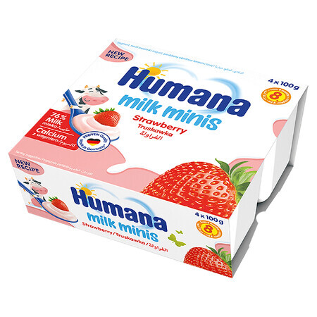 Humana Milk Minis Yogourt dessert aromatisé à la fraise, après 8 mois, 4 x 100 g