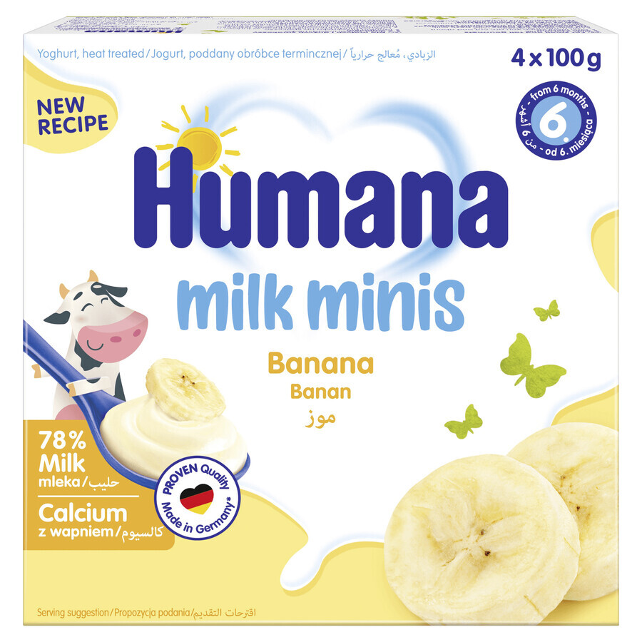 Humana Milk Minis Dessert au yaourt aromatisé à la banane, après 6 mois, 4 x 100 g