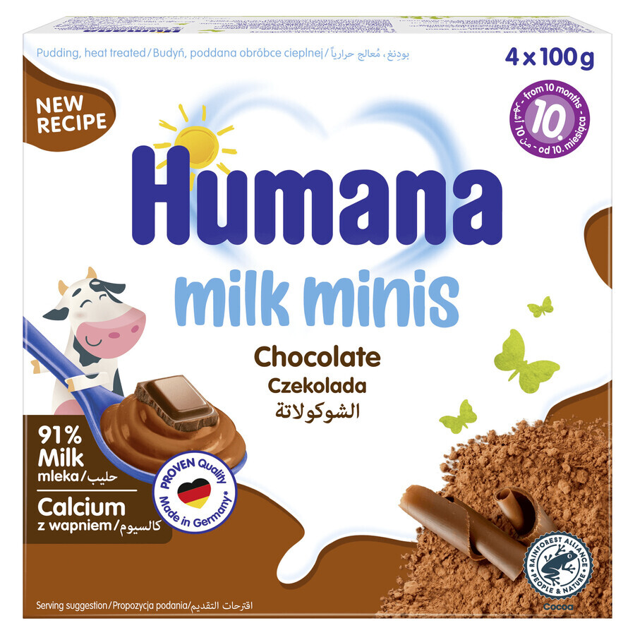 Humana Milk Minis Dessert, pudding au chocolat, après 10 mois, 4 x 100 g