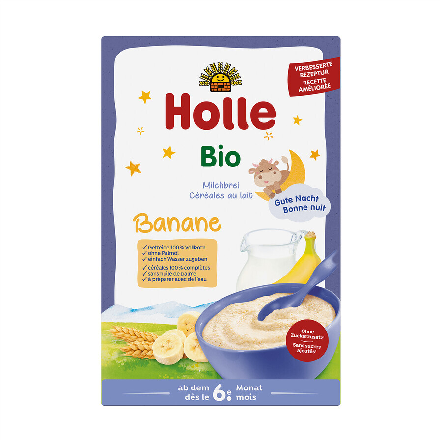 Bouillie au lait et à la banane Holle Bio, céréales complètes, après 6 mois, 250 g