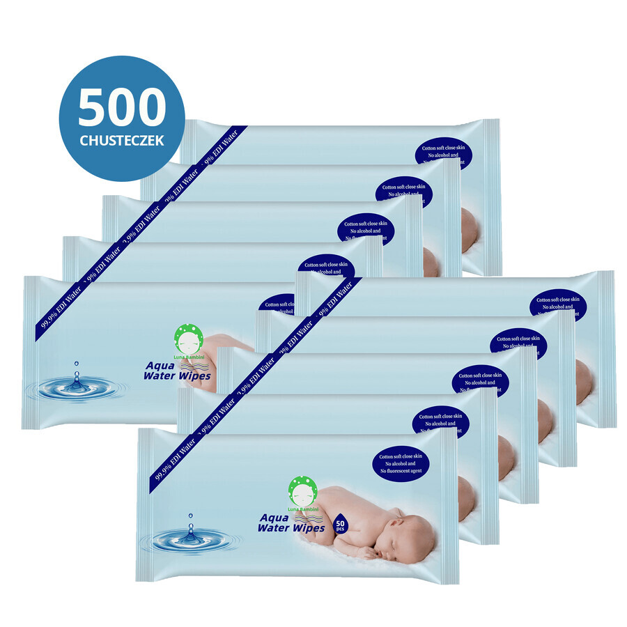 Luna Bambini Aqua Water Wipes set, vochtige doekjes, water, 10 x 50 stuks