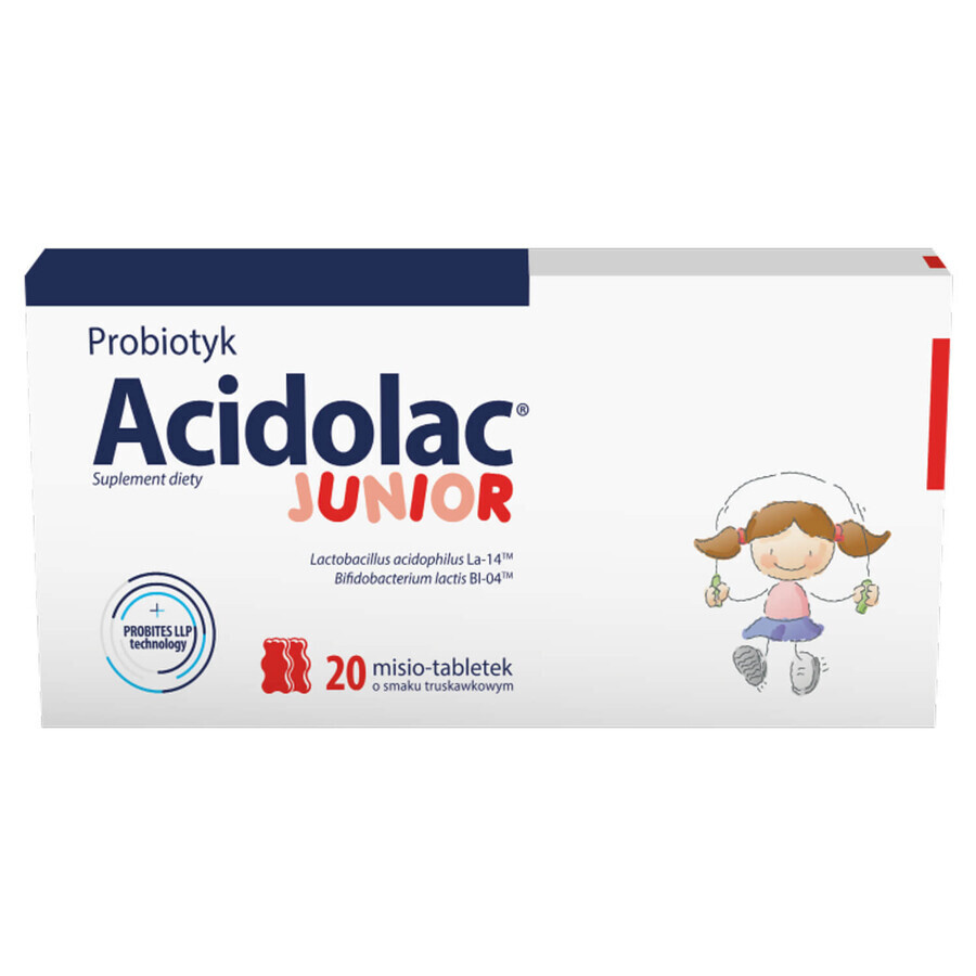 Set Acidolac Junior, para niños a partir de 3 años, sabor fresa, 3 x 20 comprimidos de osito