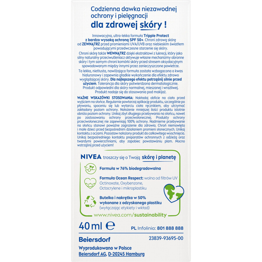 Nivea Sun Tripple Protect, fluide pour le visage, SPF 50+, 40 ml