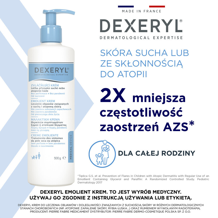 Dexeryl, emollient cream for dry skin, 500 g