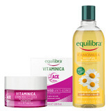 Equilibra Vitaminica set, crème visage anti-âge, 75 ml + Camomila, shampooing illuminant à la camomille, 300 ml