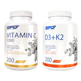 Set SFD Vitamine C 1000, 200 comprimés + D3 + K2, 200 comprimés