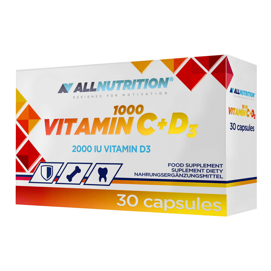 Allnutrition Vitamine C 1000 + D3 set, vitamine C 1000 mg + vitamine D 50 µg, 2 x 30 gélules