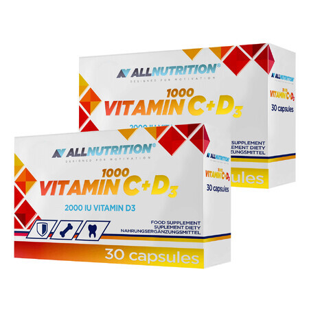 Allnutrition Vitamine C 1000 + D3 set, vitamine C 1000 mg + vitamine D 50 µg, 2 x 30 gélules