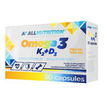 Allnutrition Omega 3 K2 + D3 set, huile de poisson 1000 mg + vitamine K 100 µg + vitamine D 2000 UI, 2 x 30 gélules