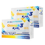 Allnutrition Omega 3 K2 + D3 set, huile de poisson 1000 mg + vitamine K 100 µg + vitamine D 2000 UI, 2 x 30 gélules