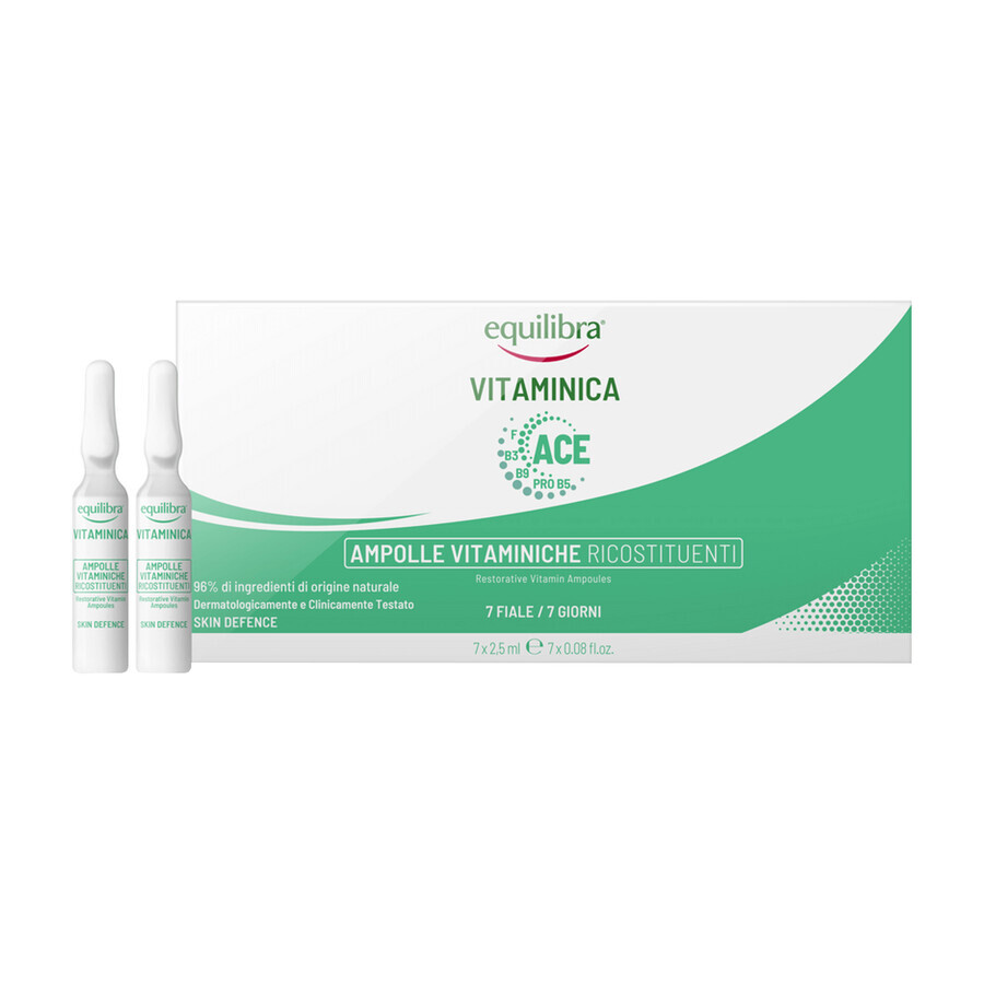 Set Equilibra Vitaminica Ace, ampollas de vitaminas reparadoras, 2,5 ml x 7 ampollas + Camomila, champú iluminador de manzanilla, 300 ml