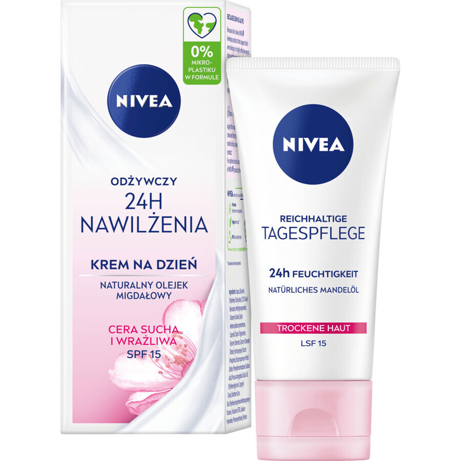 Nivea 24h Hydration, voedende dagcrème, droge en gevoelige huid, 50 ml