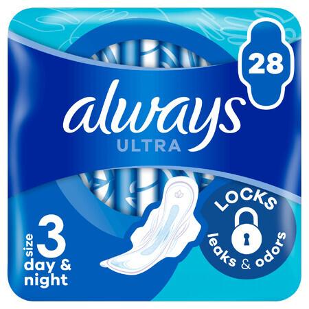 Always Ultra, toallas sanitarias con alas, talla 3, Día y Noche, 28 unidades