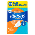 Always Ultra, serviettes hygiéniques avec ailettes, taille 1, Normal, 40 pcs