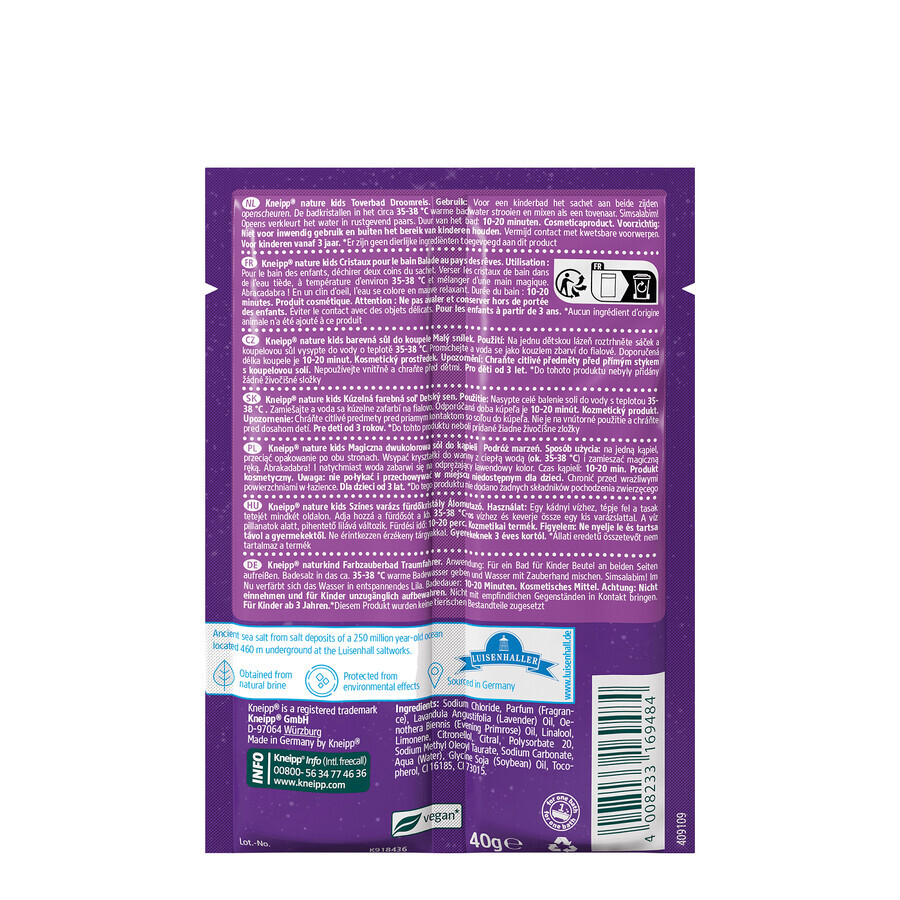 Kneipp Nature Kids Dream Journey, sel de bain magique bicolore pour enfants, lavande, 2 x 20 g