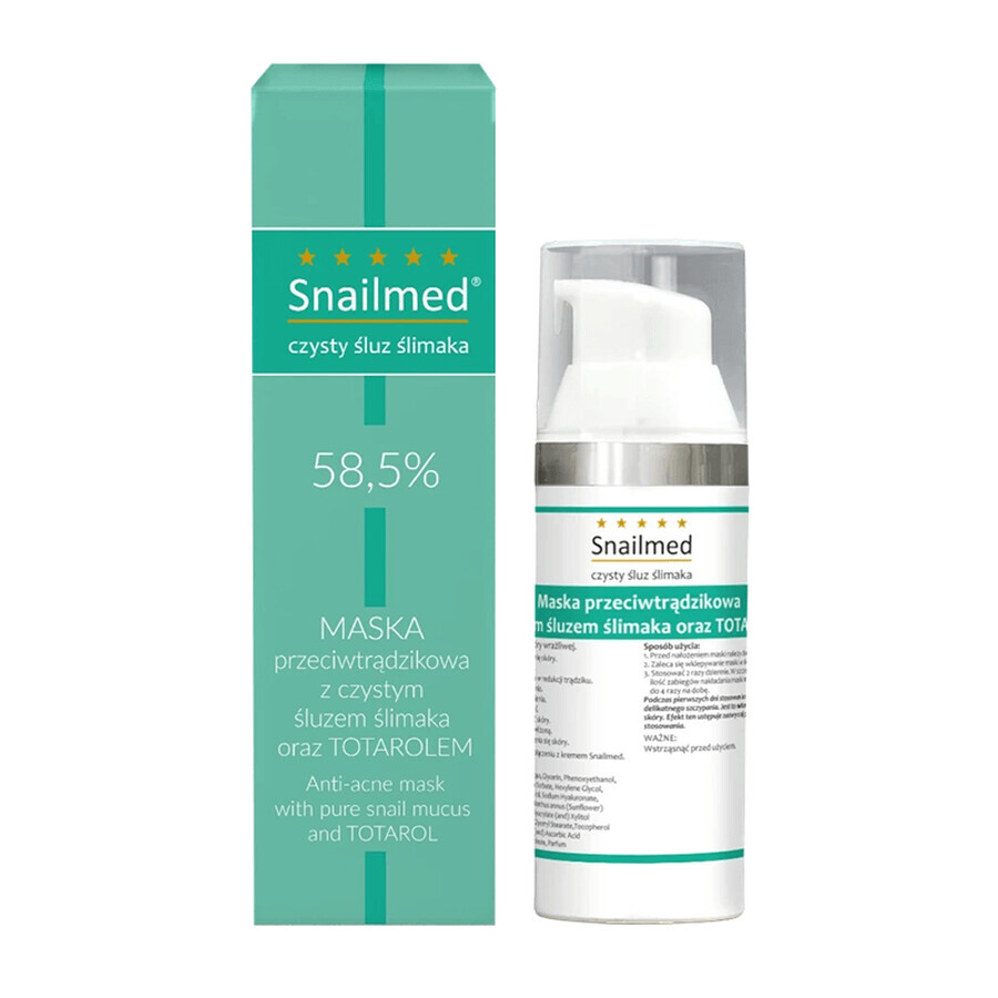 Snailmed Pure Snail Mucus 58.5%, masque anti-acné, avec pur mucus d'escargot et totarol, 30 ml