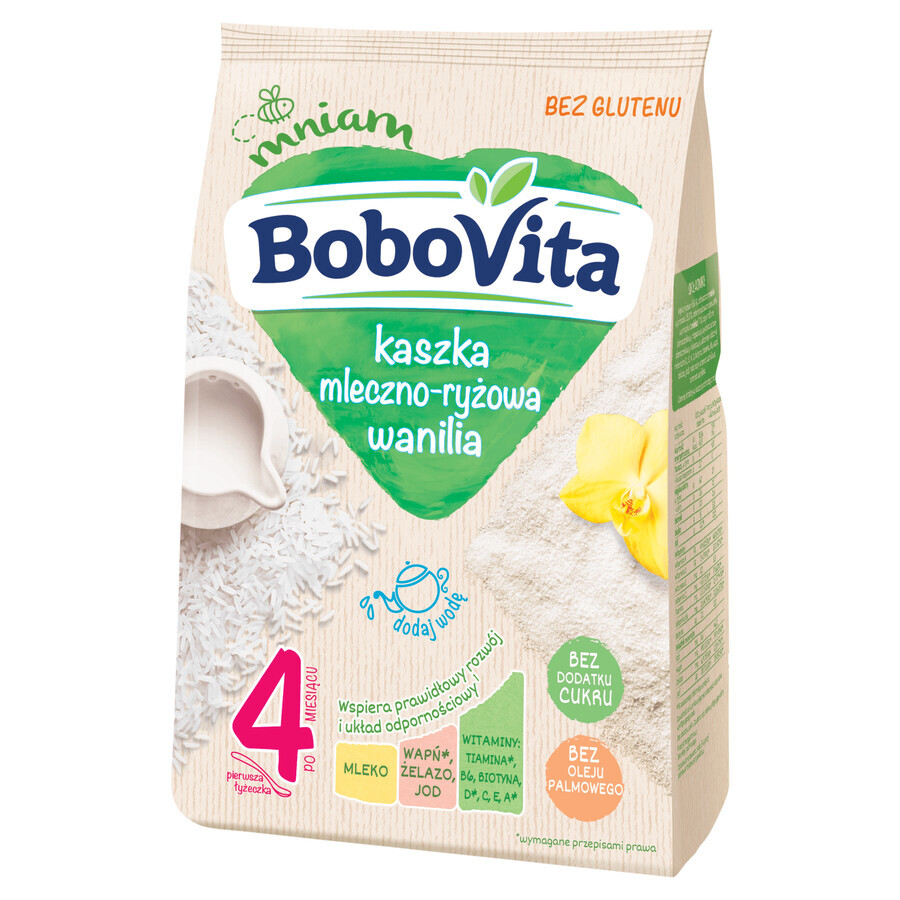 BoboVita Melk-rijstpap, vanille, glutenvrij, zonder toegevoegde suiker, na 4 maanden, 230 g