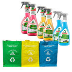 Set Frosch, soluție de îndepărtare a calcarului, 2 x 500 ml + detergent, 2 x 500 ml + detergent de bucătărie, 2 x 500 ml + saci de reciclare, 3 gratuit