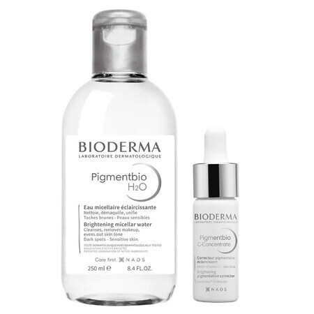 Bioderma Pigmentbio set, concentrado facial iluminador, con vitamina C, 15 ml + fluido micelar iluminador, 250 ml