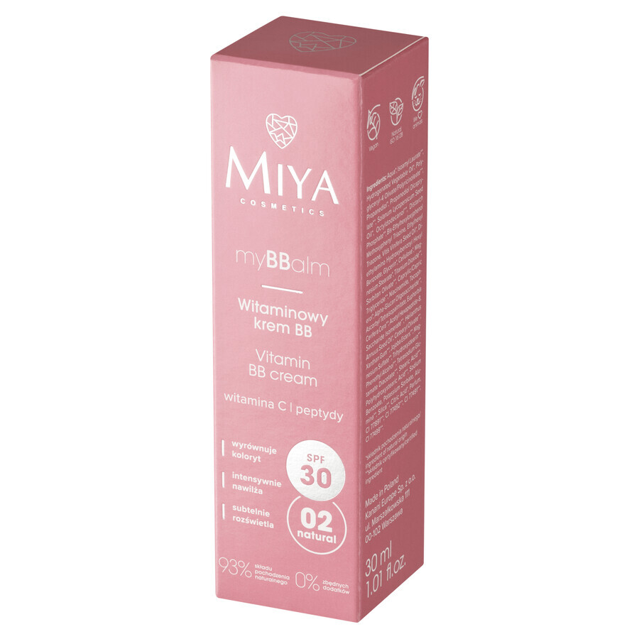 Miya myBBalm, cremă BB cu vitamine, SPF 30, 02 natural, 30 ml