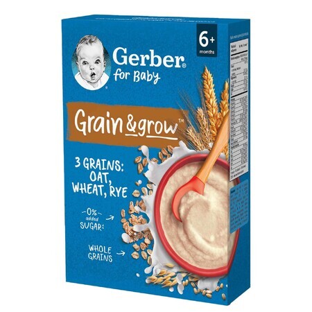 Gerber Grain &amp; Grow Havermout Tarwe- en Roggepap, melk, zonder toegevoegde suiker, na 6 maanden, 200 g