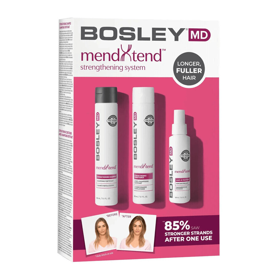 BosleyMD mendXtend kit for stimulating the growth of damaged and dry hair, shampoo, 150ml + conditioner, 150ml + spray, 100ml