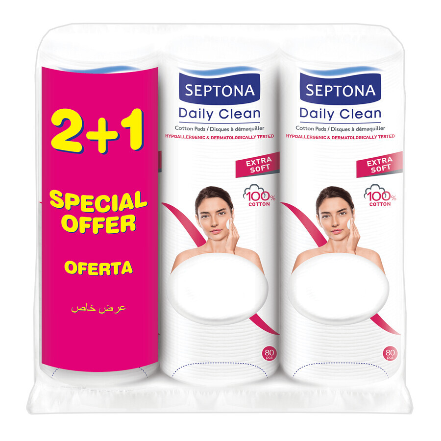 Septona, cotton cosmetic pads, extra soft, 2+1, 240 pieces