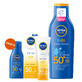 Nivea Sun Kids Protect &amp;amp; Care Set, Lotion solaire pour enfants 5-en-1, SPF 50+, 200 ml + Cr&#232;me anti-&#226;ge avec SPF 50, 50 ml + Lotion solaire, SPF 30, 30 ml gratuit