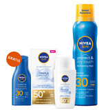 Set Nivea Sun Tripple Protect, fluido per il viso, SPF 50+, 40 ml + lozione solare spray, SPF 30, 200 ml + lozione solare, SPF 30, 30 ml gratis