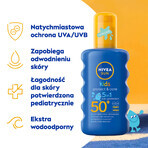 Nivea Sun Kids Protect &amp; Care set, spray de protection pour enfants, SPF 50+, 200 ml + lotion de prolongation après-soleil, 200 ml + lotion de bronzage, SPF 30, 30 ml gratuit