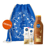 Set Nivea Sun Luminous 630, fluido viso rinfrescante con protezione solare, SPF 50+, 50 ml + lozione solare al carotene, SPF 6, 200 ml + borsa zaino in omaggio