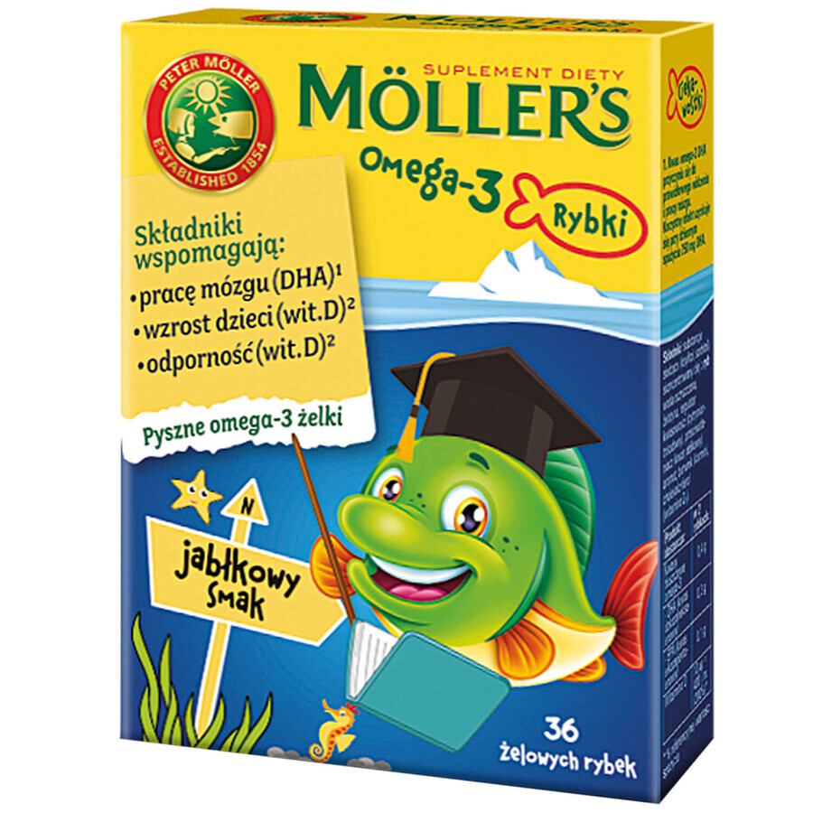 Moller's Omega-3 Fish set, gelatine, gusto mela, 2 x 36 pezzi