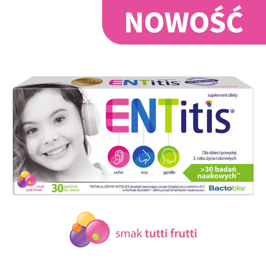 Coffret ENTitis pour les enfants de plus de 3 ans, saveur tutti frutti, 3 x 30 pastilles