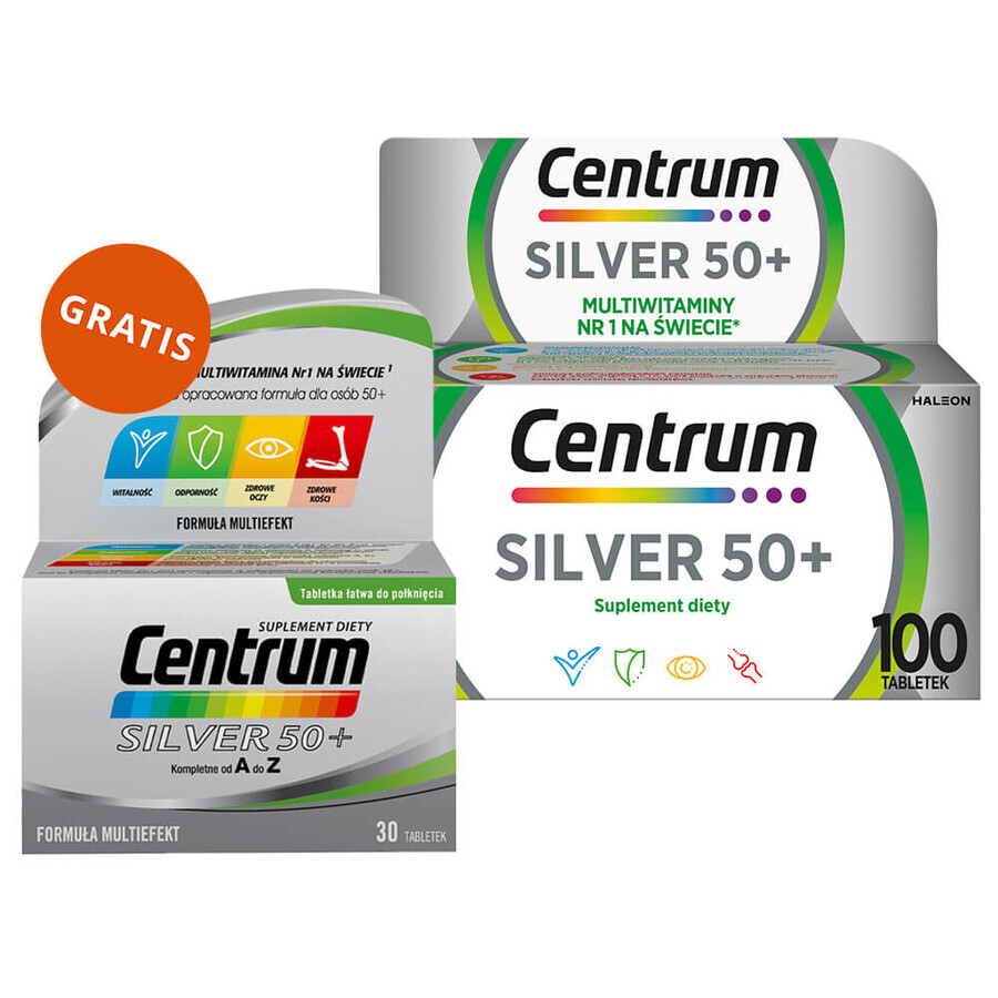 Centrum Silver 50+, 100 comprimés + Centrum Silver 50+, 30 comprimés gratuits